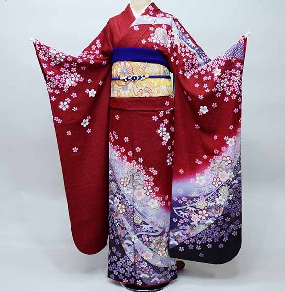 振袖セット 振袖フルセット 駒刺繍 吉祥花文 金彩 レトロモダン 赤 74