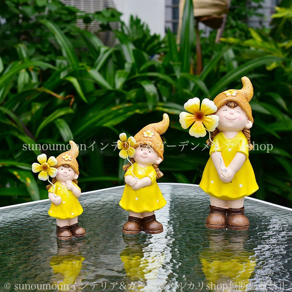 3個セット かわいい ガーデン ガーデンオブジェ お洒落 お花 インテリア ガーデン雑貨 庭の装飾 黄色 ガーデンインテリア 陶器 ガーデンオーナメント おしゃれ 庭 ガーデニング フラワー 女の子 イエロー 雑貨 8-14