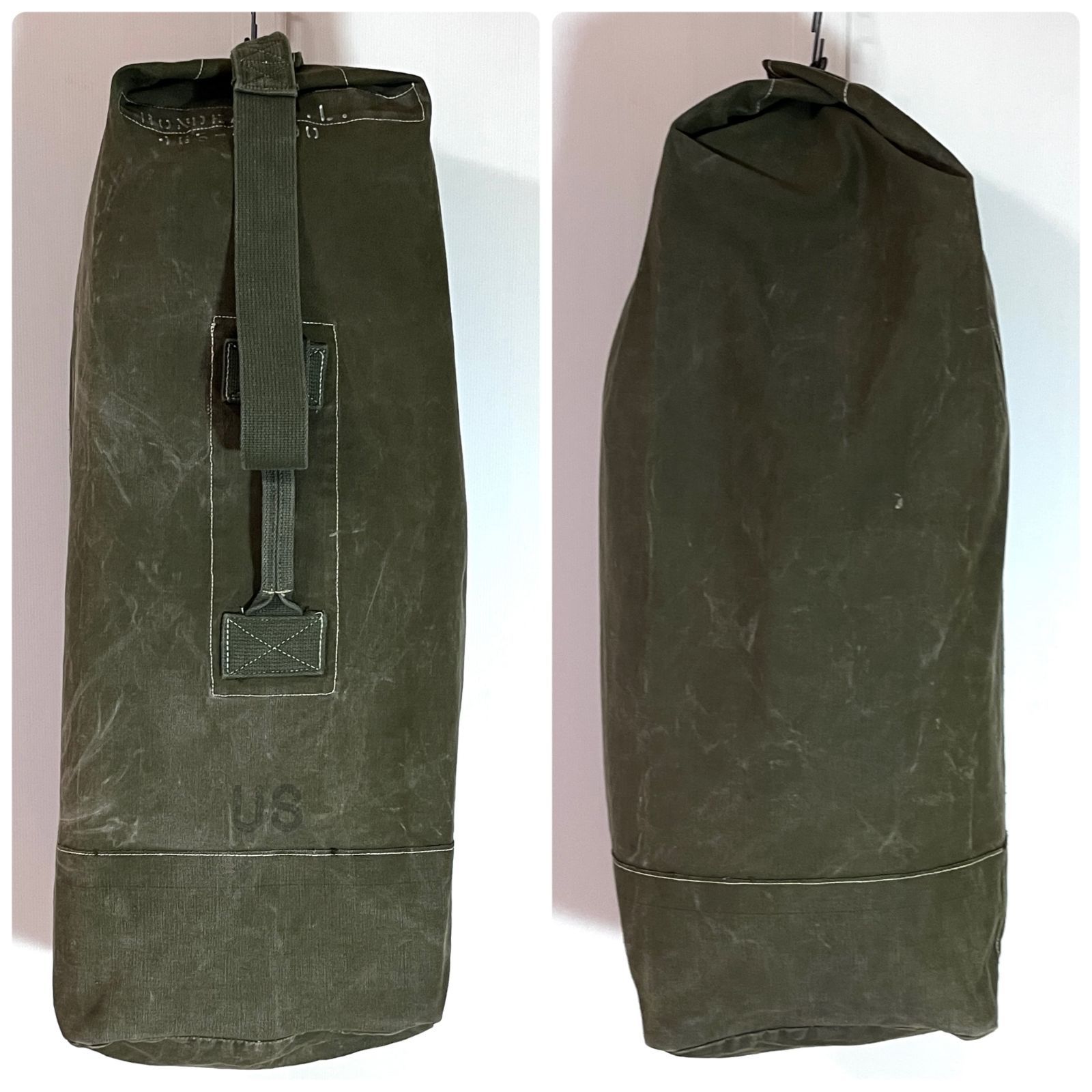 50s U.S.ARMY 米軍実物 USステンシル ホワイトステッチ ヴィンテージ ミリタリー ダッフルバック コットンキャンバス バラックバッグ bag TYPE1 1st 1950年代 OG-107 Vintage 1950s p25053248