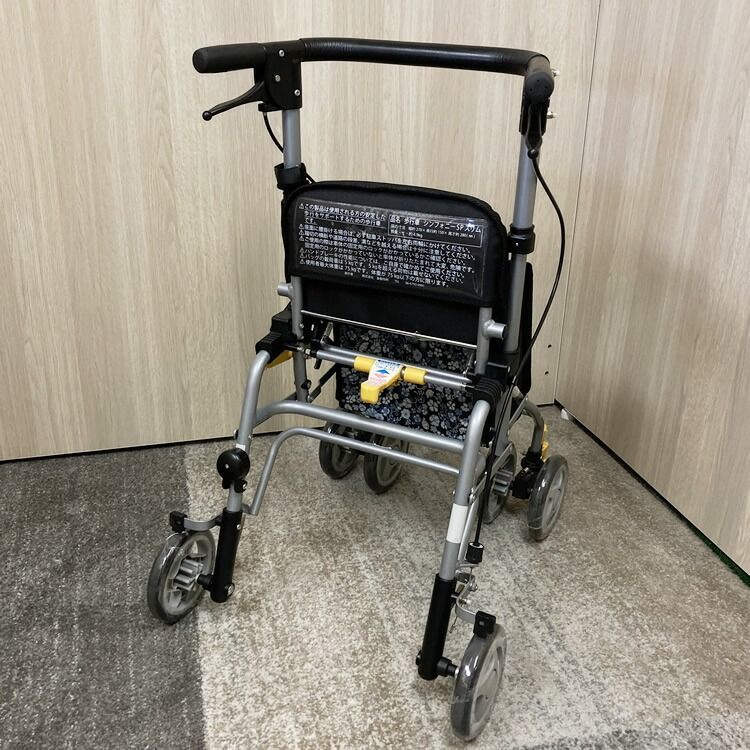 中古】C-078 4輪歩行車 島製作所 シンフォニーSPスリム 花柄紺 歩行器