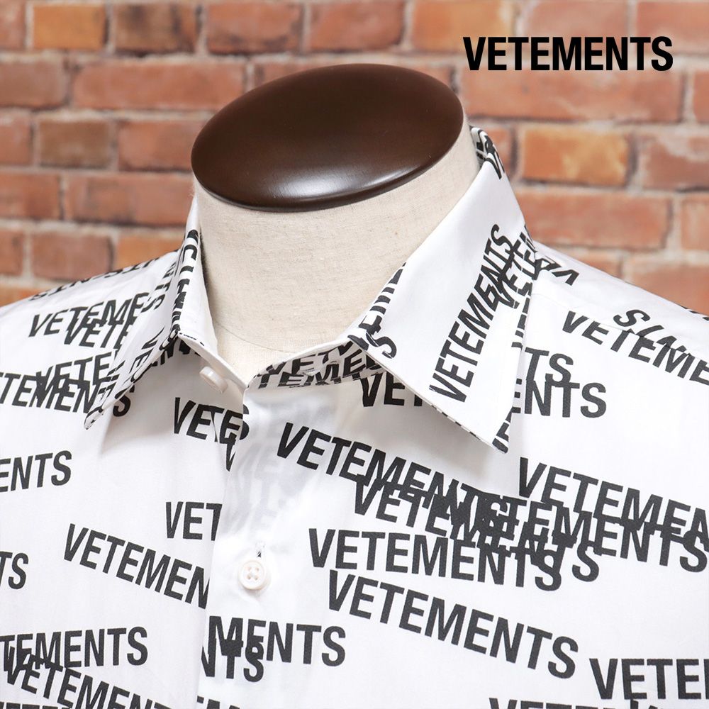 VETEMENTS|XSサイズ|総柄シャツ UE63SH161W BIGシルエット モード ヴェトモン イタリア製 長袖 |白|ホワイト|kd280|