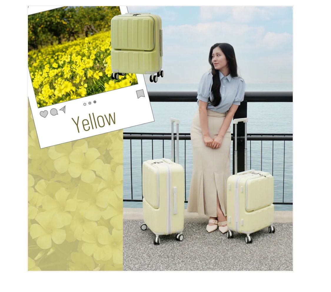 スーツケース　キャリーケース　Mサイズ　イエロー　黄色　軽量　耐衝撃　大容量　USBポート搭載　プラスチック製　3〜7泊用