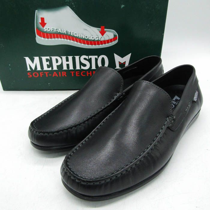 メフィスト スリッポン 未使用 本革 レザー ブランド シューズ 紳士靴 黒 メンズ US9サイズ ブラック Mephisto