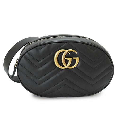 グッチ ベルトバッグ レディース GGマーモント ウエストバッグ ウェストポーチ クラッチバッグ ダブルG シェブロン キルティング レザー ブラック 黒 GUCCI 491294 DSVRT 1000 ec