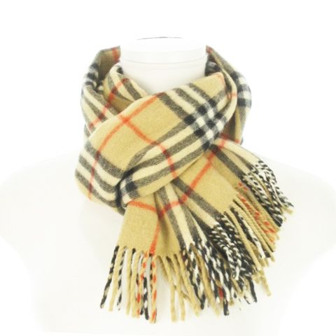 バーバリーズ Burberrys マフラー カシミヤ ノバチェック フリンジ 総柄 ベージュ AH 6 GY 18