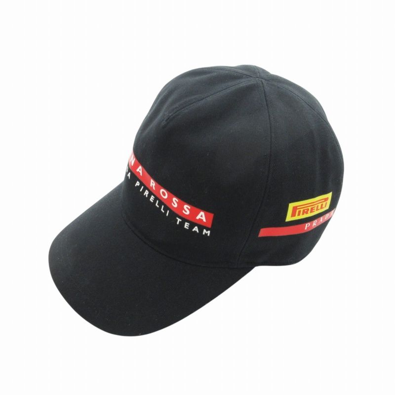 プラダ PRADA 美品 ルナロッサ LUNA ROSSA セーリング チームキャップ 帽子 ロゴ プリント ピレリ PIRELLI XXS 黒 ブラック /HO 1216