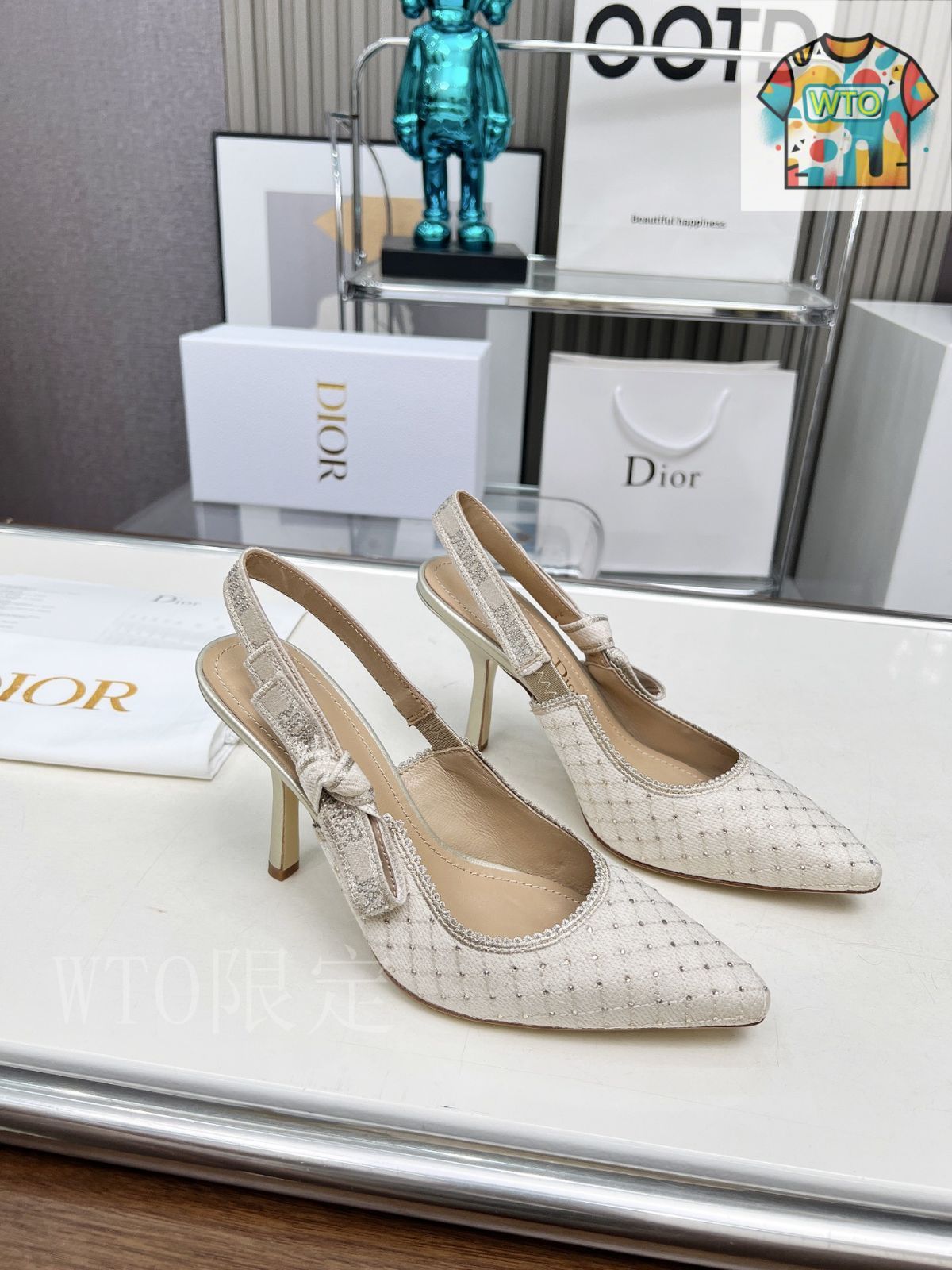 Dior 刺繍ハイヒール アルファベットロゴリボンサンダル03