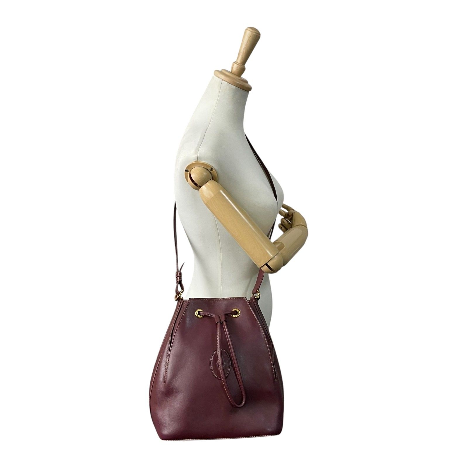 Cartier カルティエ マスト ボルドー レザー 巾着 トリニティ 斜め掛け