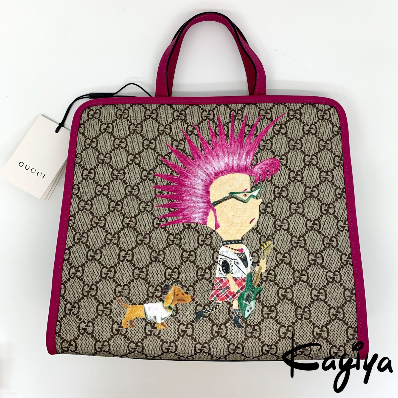未使用 GUCCI 605614 グッチ ハンドバッグ パンク ロック ギター 犬