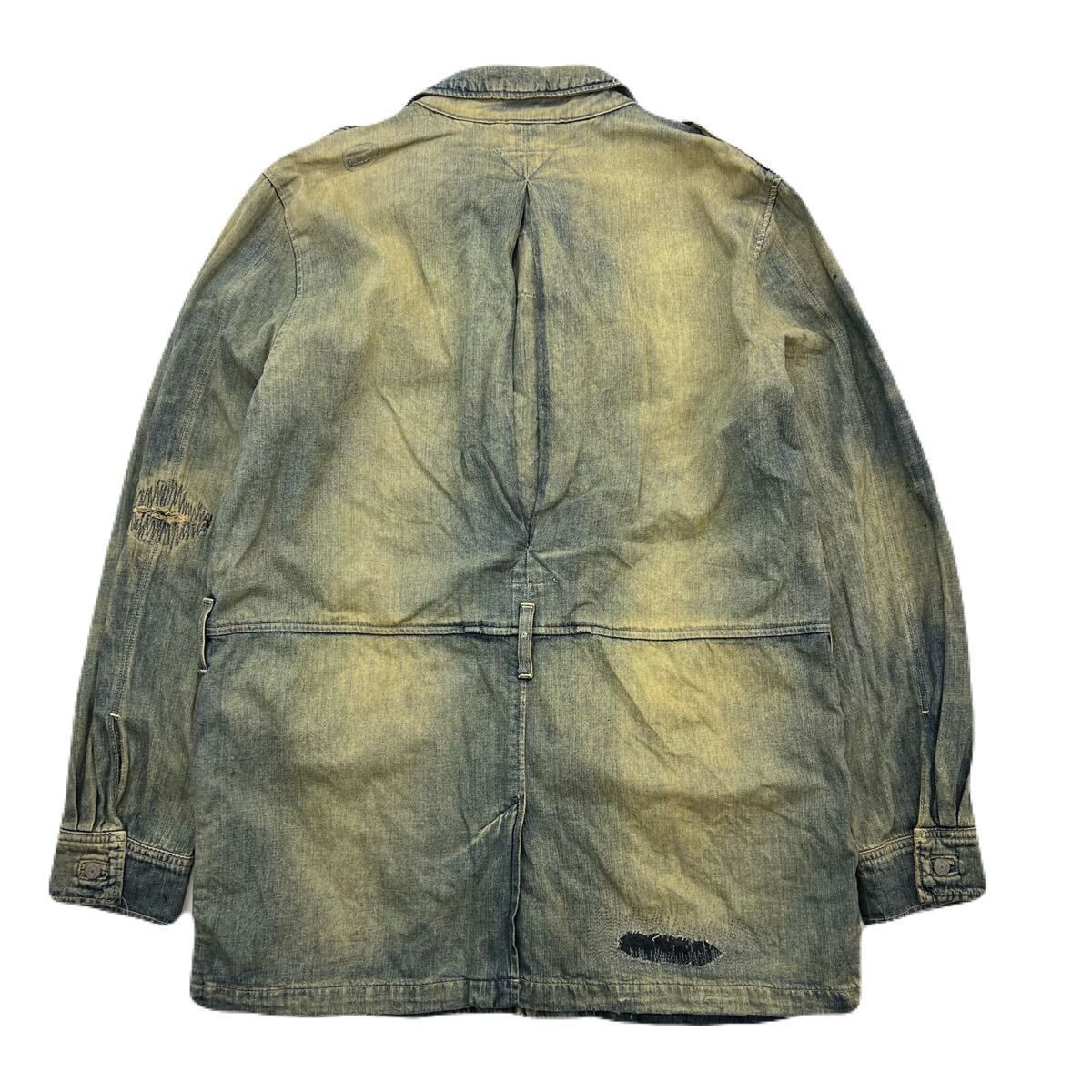 POLO RALPH LAUREN ポロラルフローレン ヴィンテージ風 ダメージ加工 デニム ジャケット カバーオール M 秋冬 アメカジ ワーク 古着 BH164