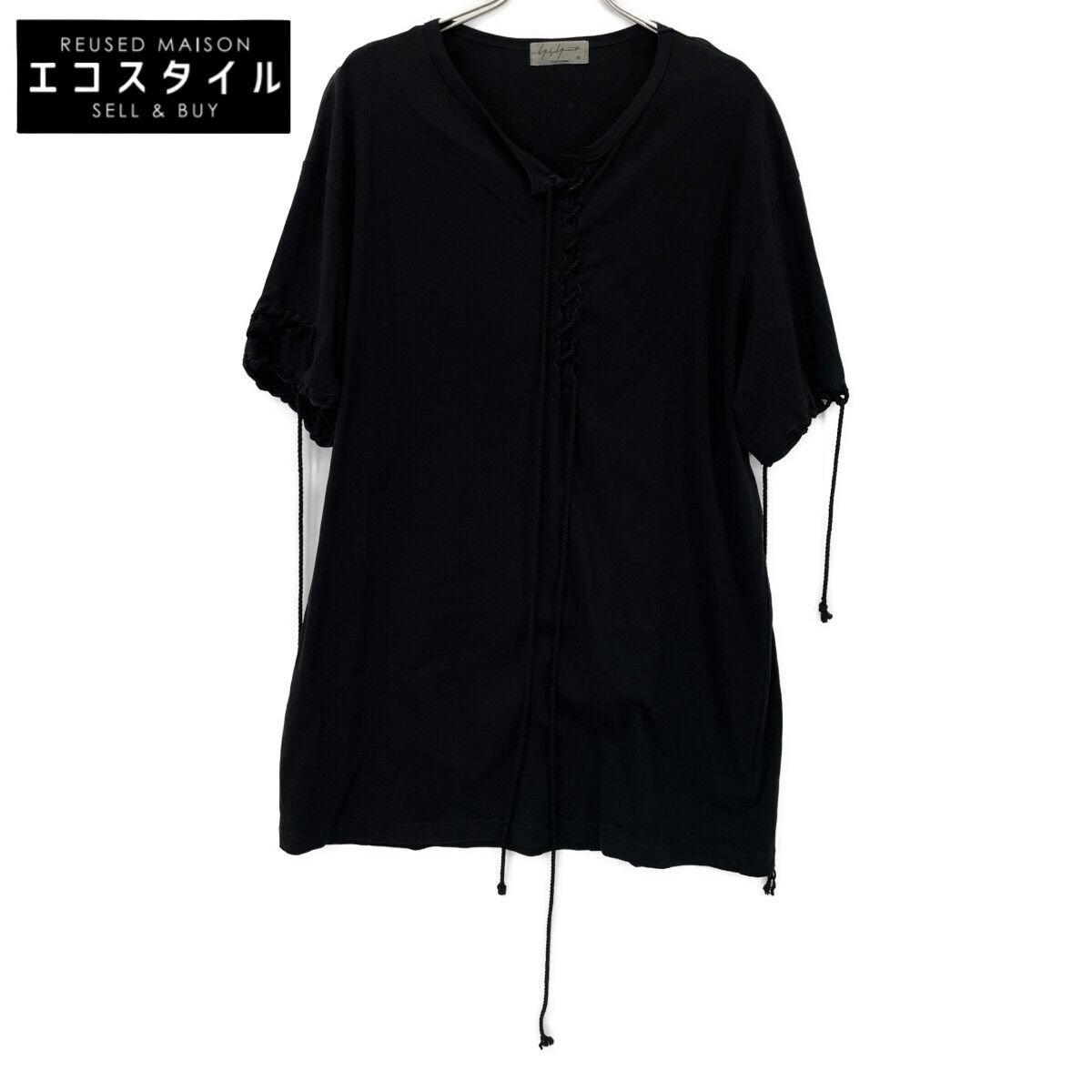 Yohji Yamamoto POUR HOMME ヨウジヤマモトプールオム 19SS HH-T29-083 ﾌﾞﾗｯｸ ﾋﾓ通し丸首半 Tｼｬﾂ 3