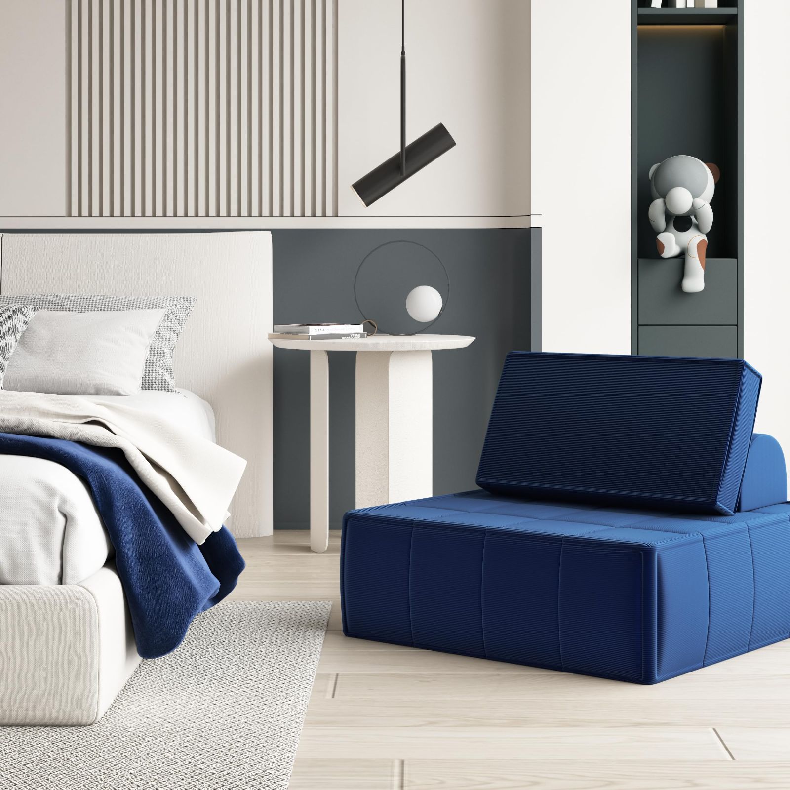 フロアチェア クッション2点付き モジュール式ローソファ コーデュロイ素材 簡易ベッド 小型 デザイン 1人掛け リビング 和室対応 座椅子ソファ 幅90×奥行90×高さ38 58cm PurrJoys