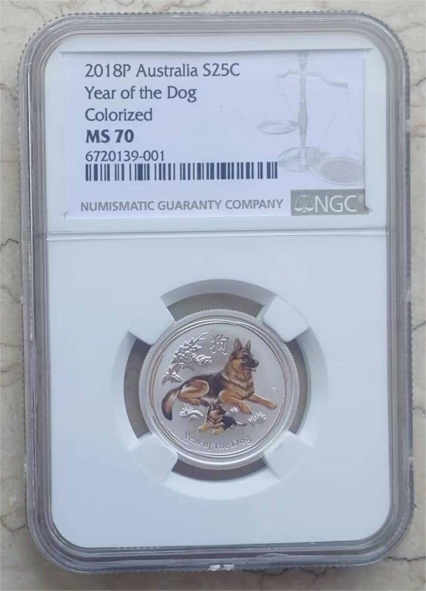NGC MS70 2018 Atralia 1|4oz Coled Silver Coin - Lunar Year Series - Dog