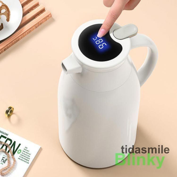 1.6L 魔法瓶 保温ポット 大容量 まほうびん ポット 48H保温 ガラス製 温度見え 温度を示す 水筒 北欧 保温 保冷 スリム 新生活 卓上 家