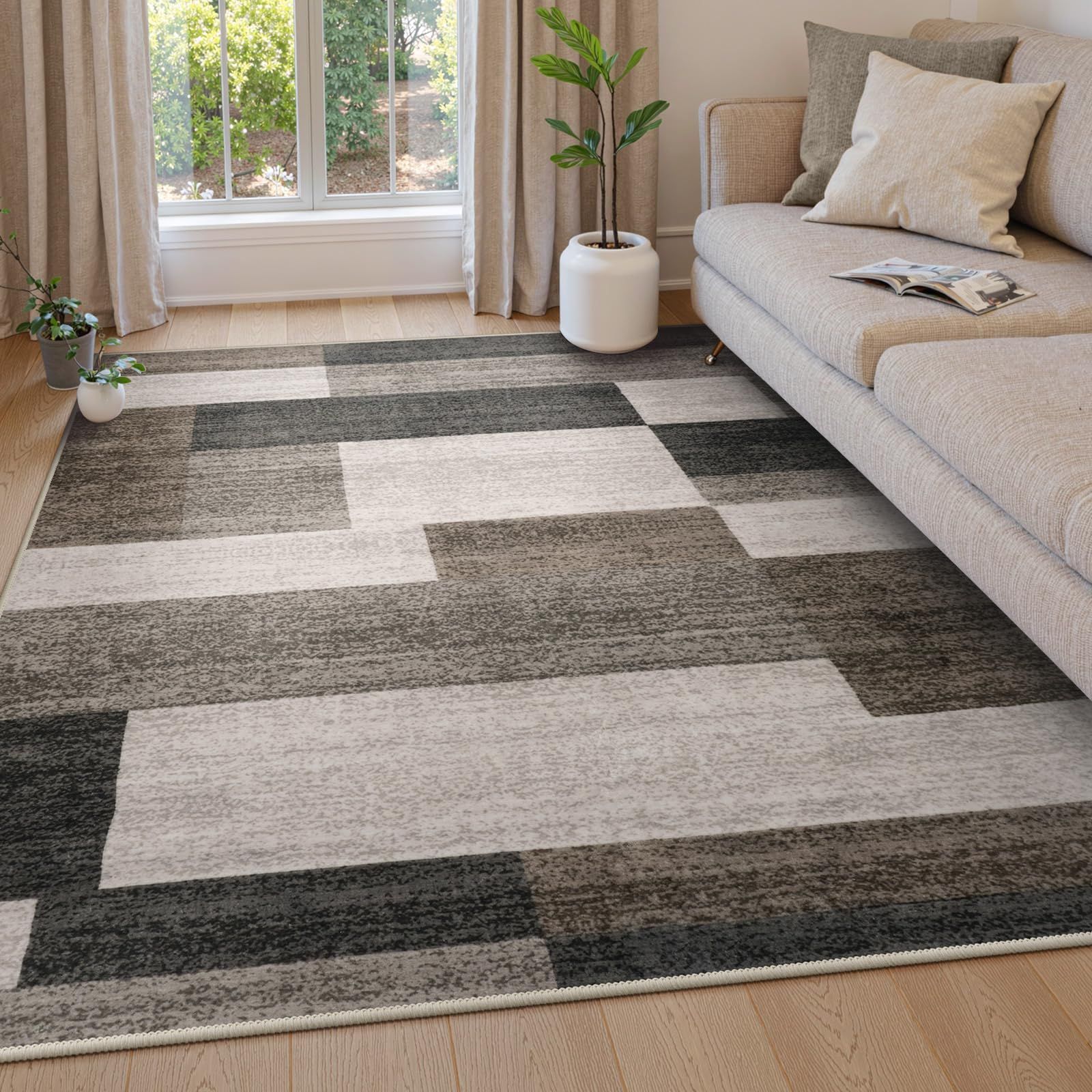 HAOCOO カーペット 洗える 185х185cm ラグ 2畳 北欧風 モダン ホットカーペット対応 モダン ふわふわ 滑り止め 防音 抗菌防臭 室内用 正方形 ラグマット オールシーズン適用 モザイク カラーマッチング ブラウン