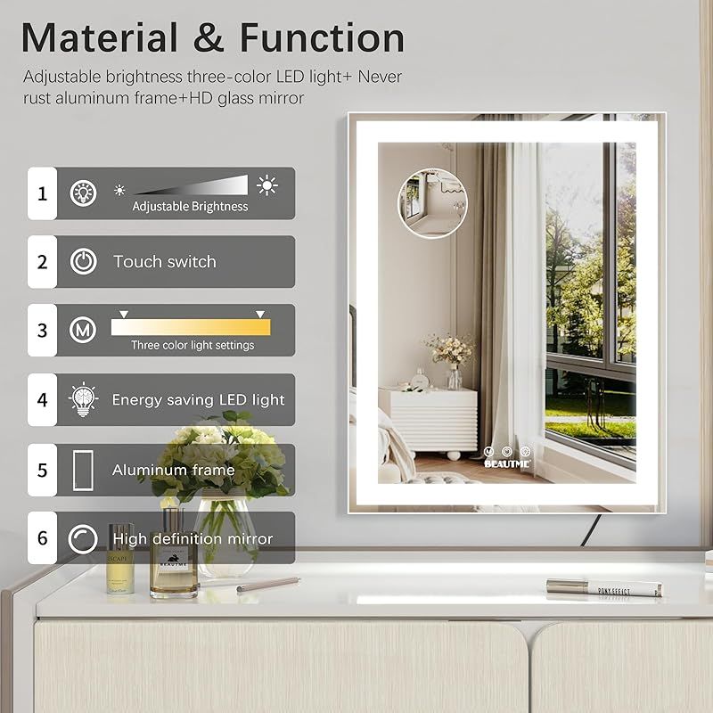 ANYHI 女優ミラー 化粧鏡 ハリウッドミラー 三色照明モード 明るさ調節