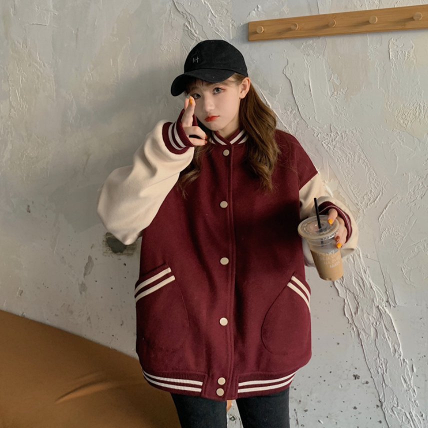 レディース　スタジャン　新品　ボルドー　M～L　オーバーサイズ