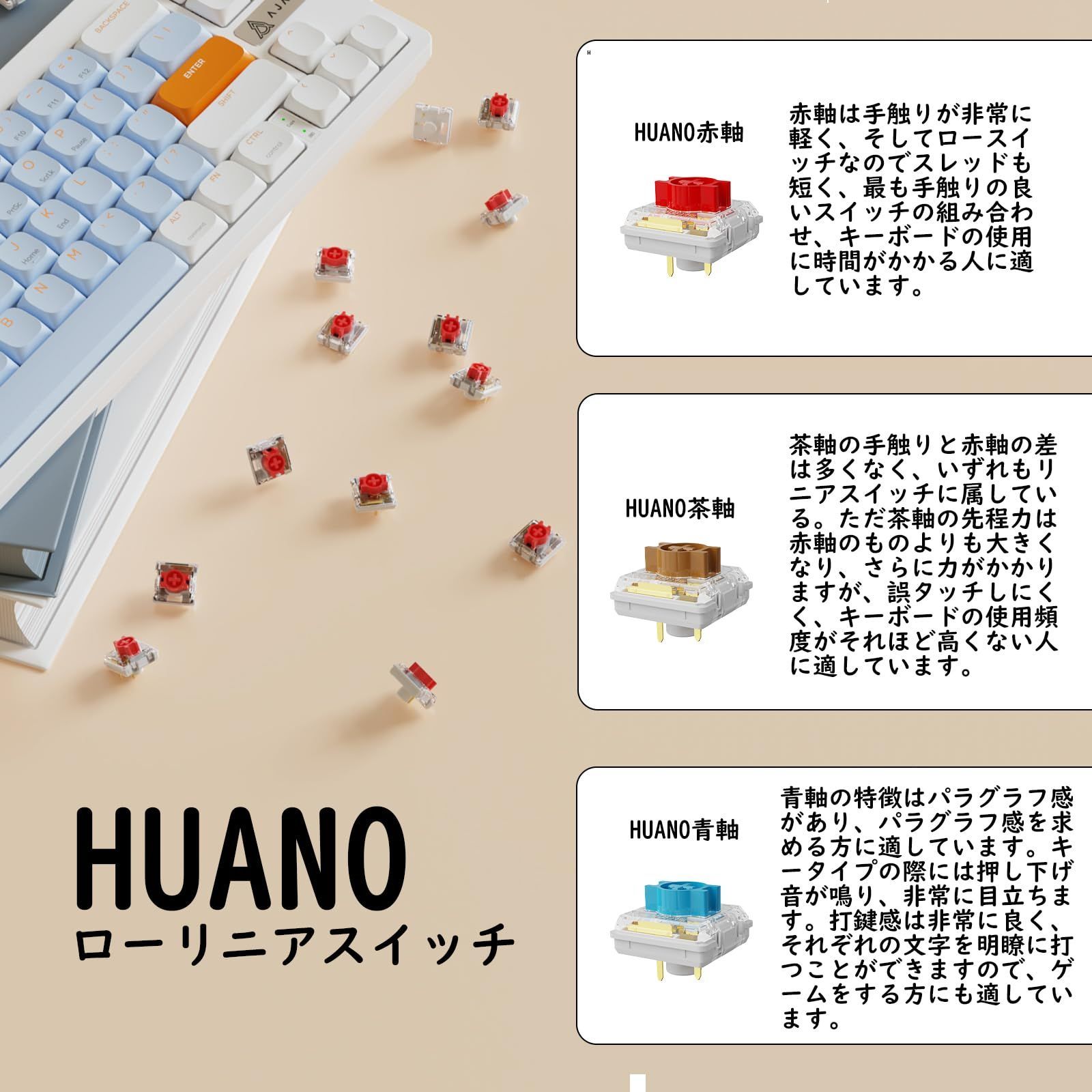 【特価商品】軽量 2モードBluetooth&2.4G無線接続 高速応答ゲーミングキーボード 68キー AKL68ワイヤレスメカニカルキーボード ボール型キーキャップ 単4形乾電池駆動 HUANO赤軸ローキースイッチ MAMBASNAKE×AJAZZ WINM