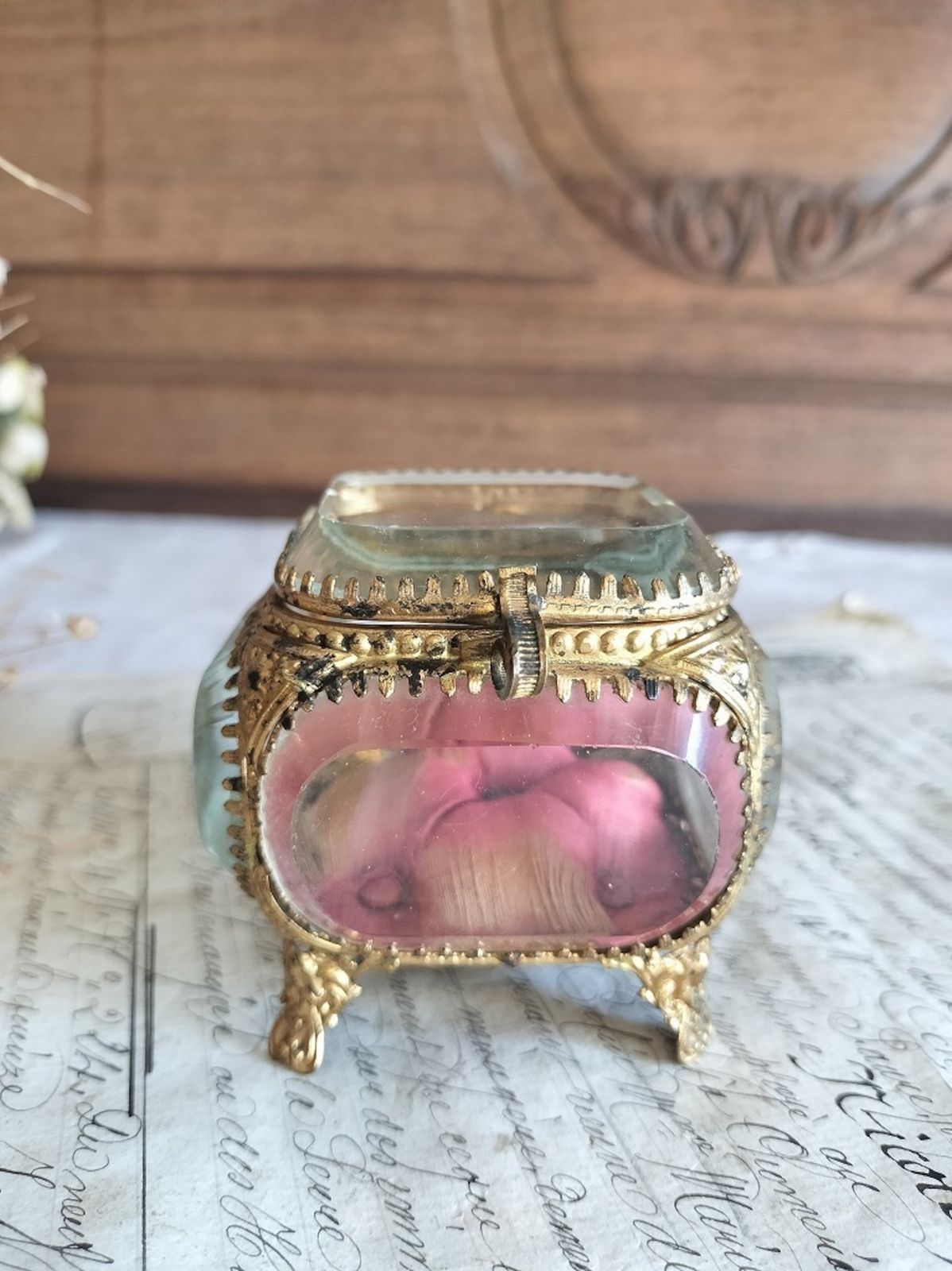 フランス アンティーク クリスタル 5面 ジュエリーケース 1900年 美品 