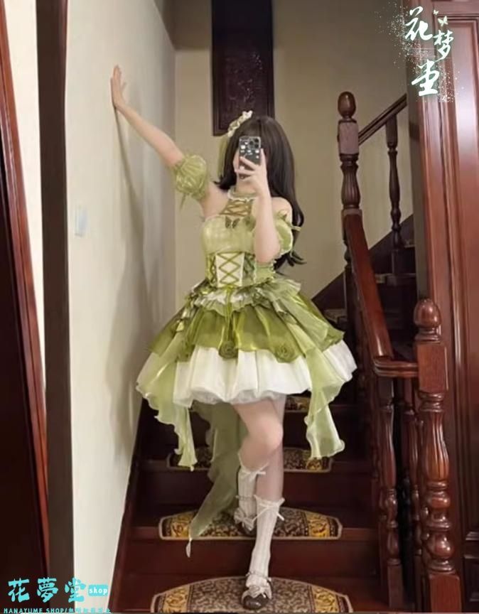 25年 コスプレ プリンセス 花嫁 ロリータワンピース グリーン ドレスロリータセット 仮装 撮影会 舞台 イベント 花夢堂-311
