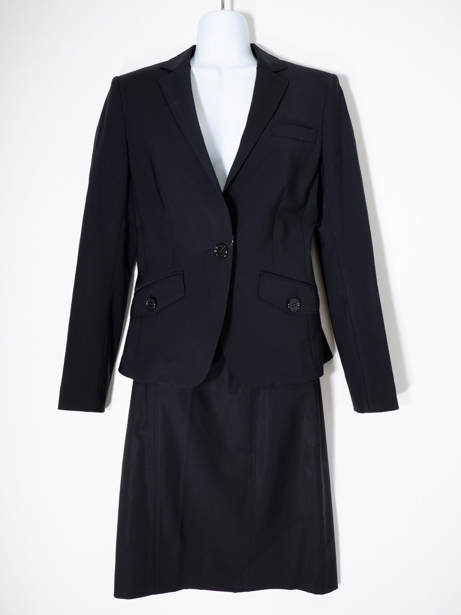 極美品2XL バーバリー スカートスーツ  ウール セットアップ ブラウン 48 BURBERRY LONDONバーバリー ロンドン 日本製 サマーウール