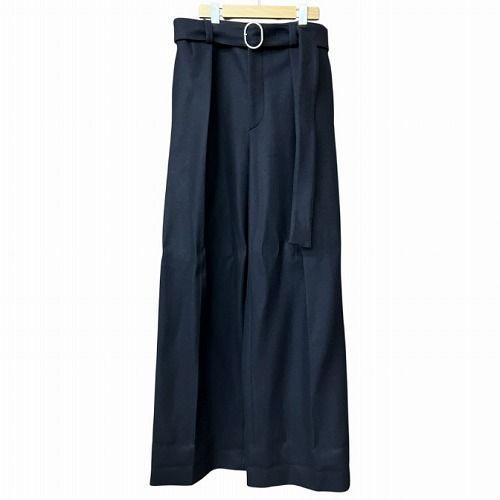 jil sander ジルサンダー ワイドパンツ 36 ネイビー マリン ジルサンダー JIL SANDER ベルト付き ウール ワイド パンツ 紺