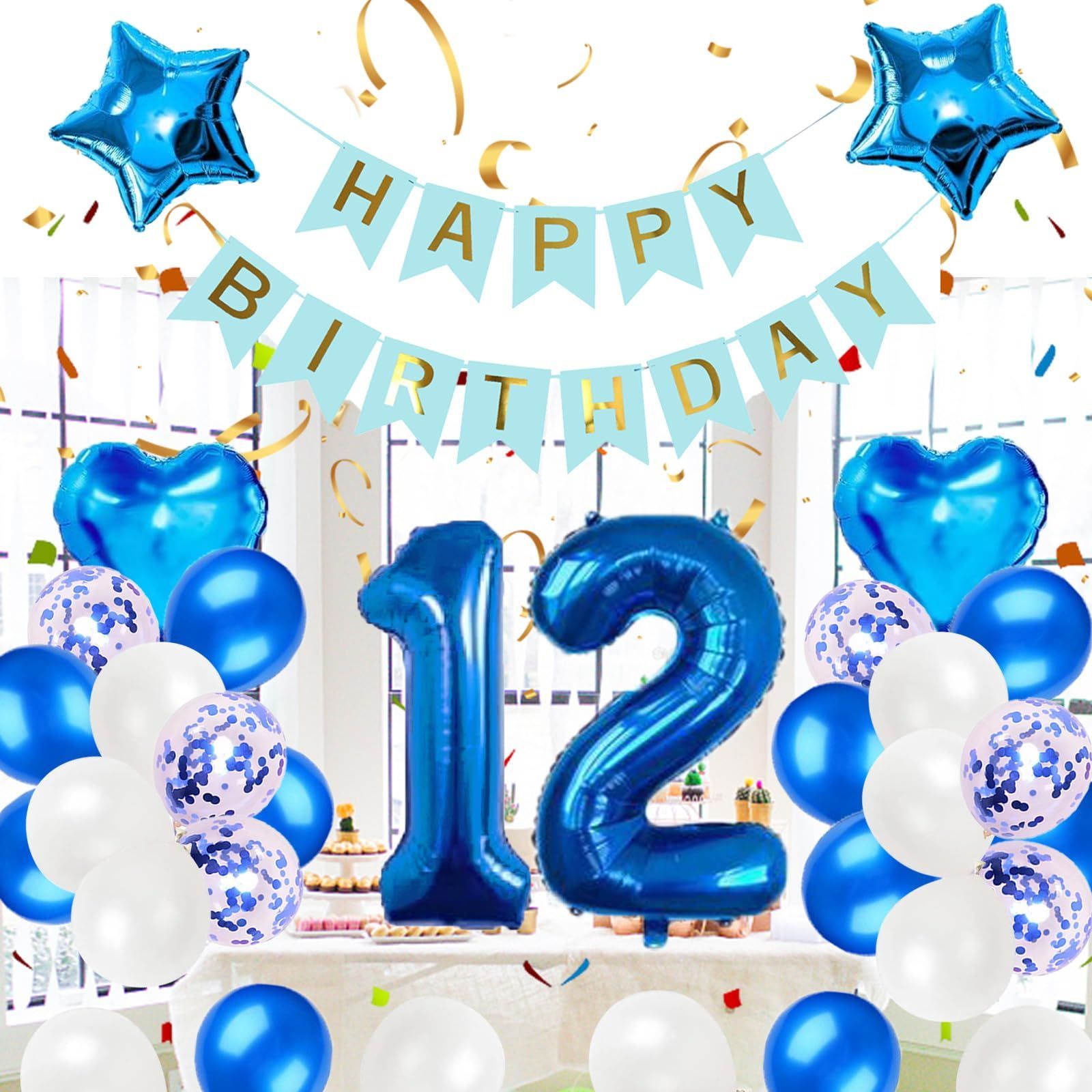 HAPPY BIRTHDAY 誕生日 飾り バルーン 特価】12歳誕生日 バルーン 風船 飾り付け セット ブルー 数字バルーン