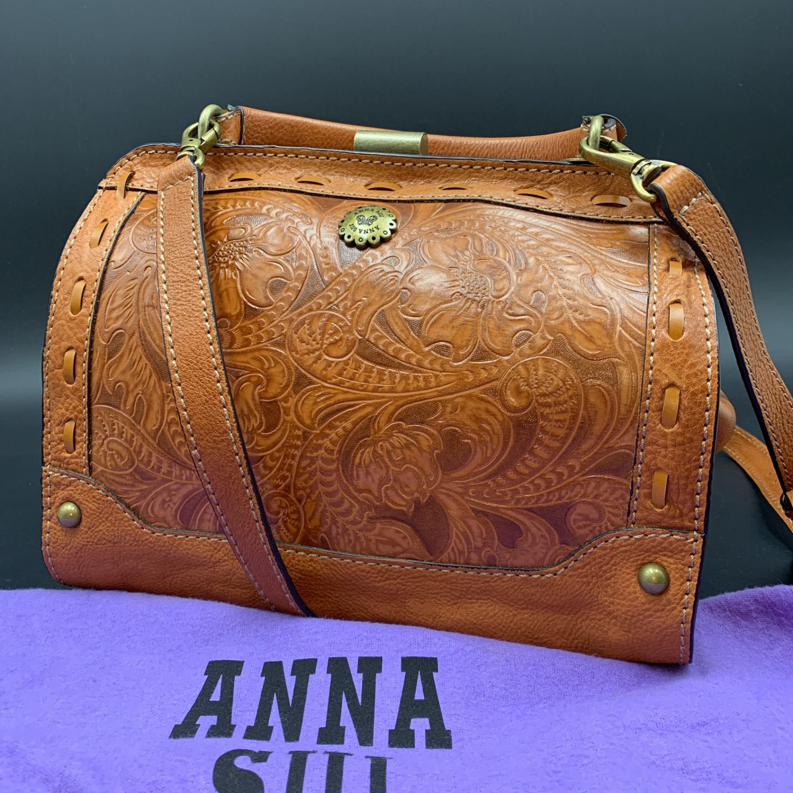 81 ANNA SUI アナスイ レザー 2Way バッグ 柄 - ☆あんしんショップ