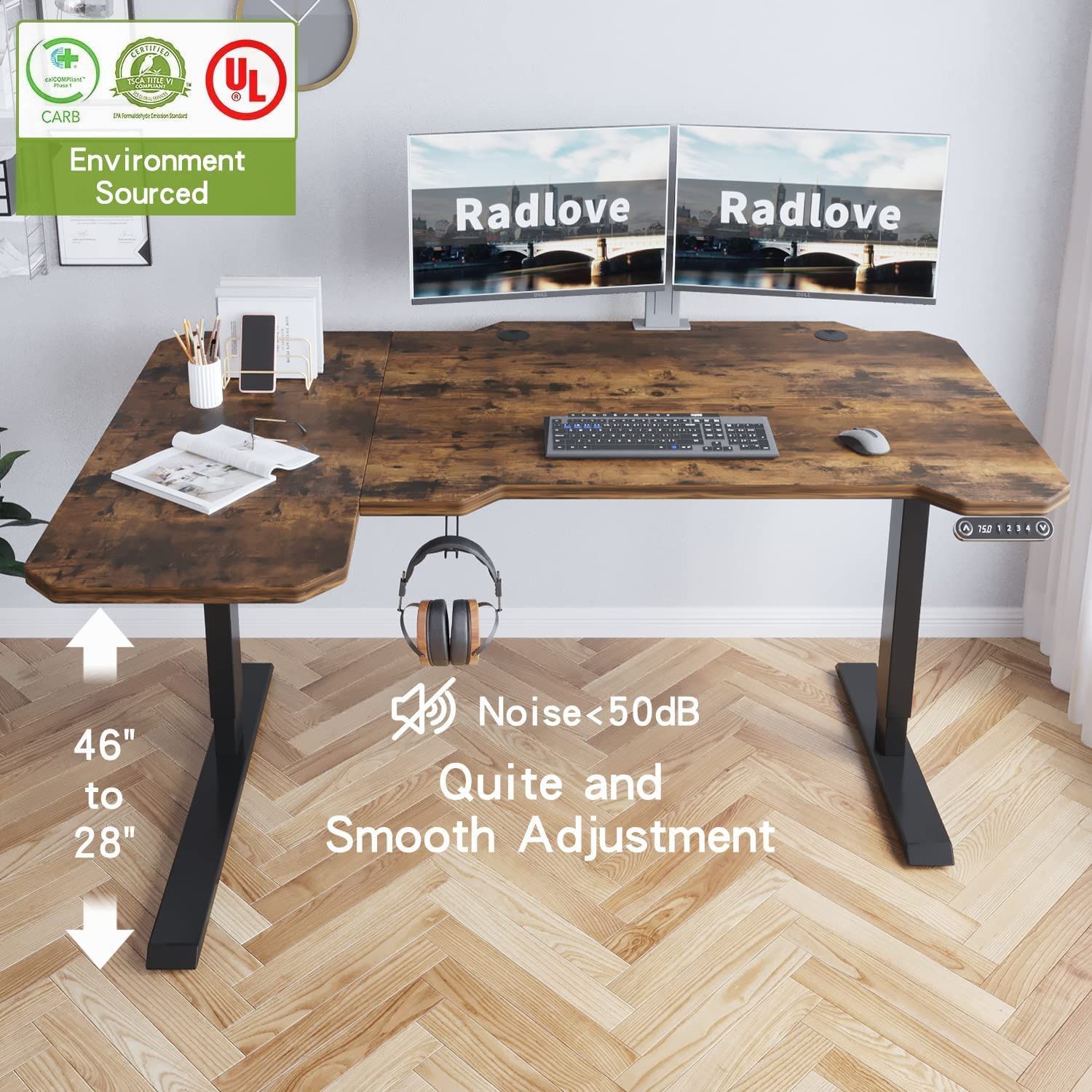 パソコンデスク Radlove 電動昇降式 デスク 幅150CM×奥行101CM 電動式 