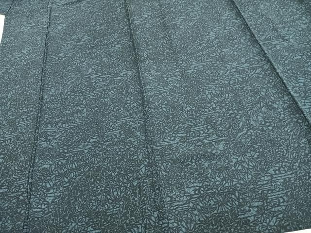 平和屋着物▽上質な小紋 単衣 藍 型染め 草花文 正絹 逸品 AAAV2671fy