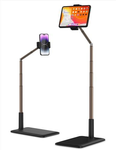ダークグレイ SupeDesk タブレット フロアスタンド アーム ipad スタンド スマホ ホルダー 携帯スタンド 4～11インチ多機種対応 寝ながらスマホ スポーツジム用 安定 折り畳み式 高さ角度調整 360