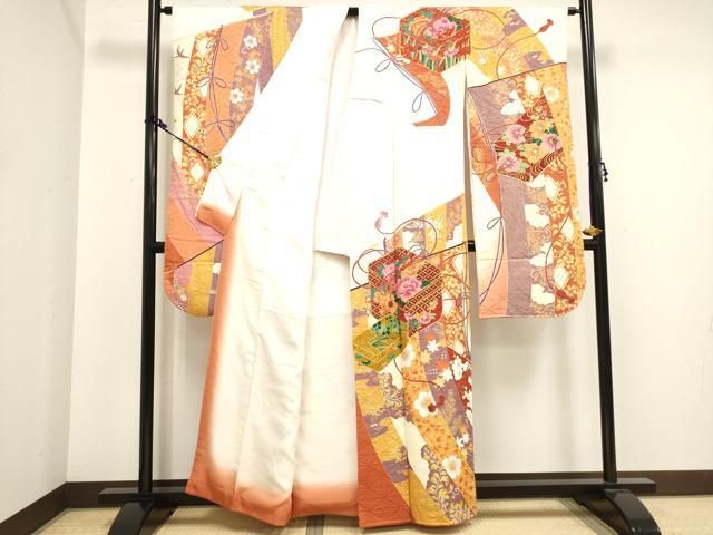 平和屋着物□豪華振袖 駒刺繍 文箱花文 金彩 正絹 逸品