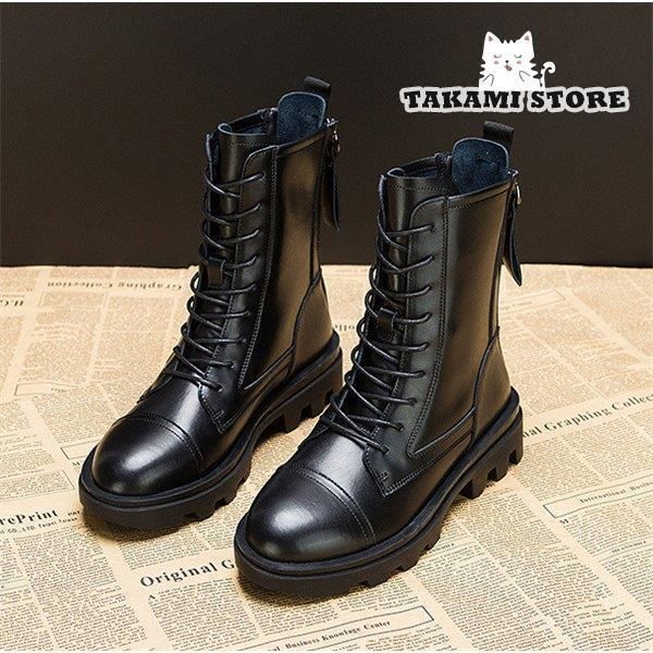 ブーツ レディース ショートブーツ 本革 編み上げブーツ 厚底 裏