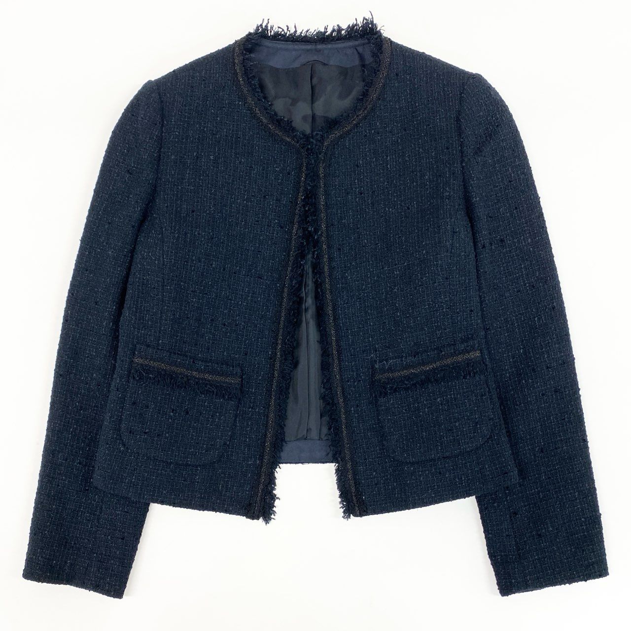 セオリーリュクス ノーカラー ジャケット GILL LIVE ネイビー 36