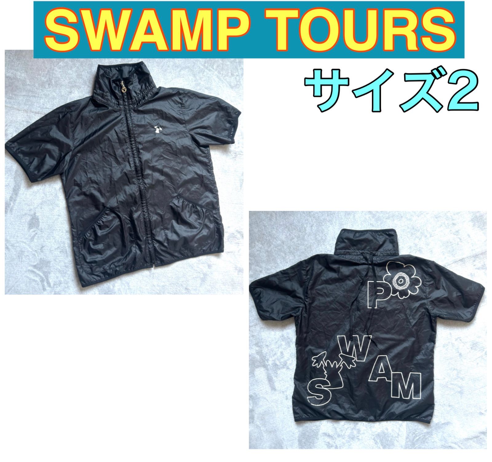 SWAMP TOURS レディース ゴルフウェア 半袖 軽量 ウインドブレーカー ブラック サイズ2