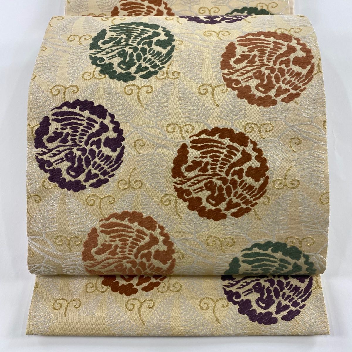 袋帯 人間国宝 喜多川平朗 鶴 若松 唐織 金糸 薄黄 六通 正絹