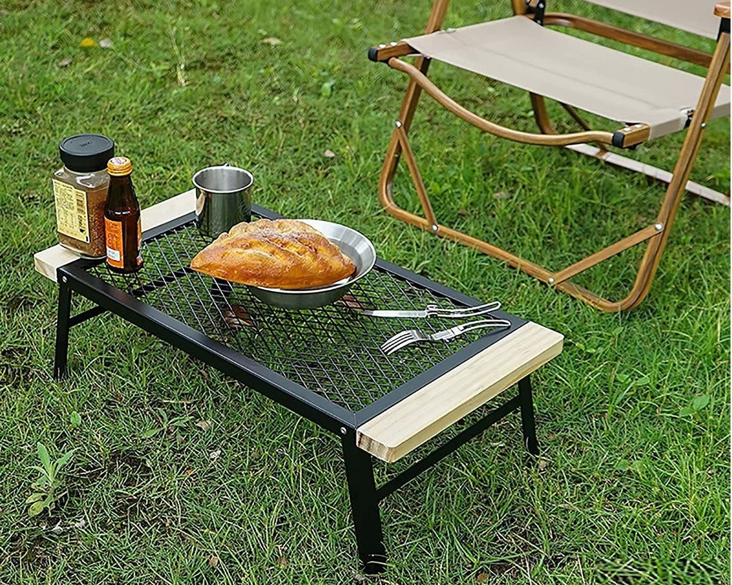 CHANODUG OUTDOOR アイアンメッシュ ウッド ローテーブル