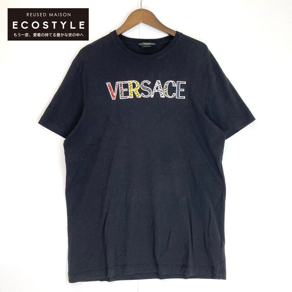 Versace ヴェルサーチ 1002463 ﾌﾞﾗｯｸ ﾛｺﾞ ｸﾙｰﾈｯｸTｼｬﾂ XL - ユーズド