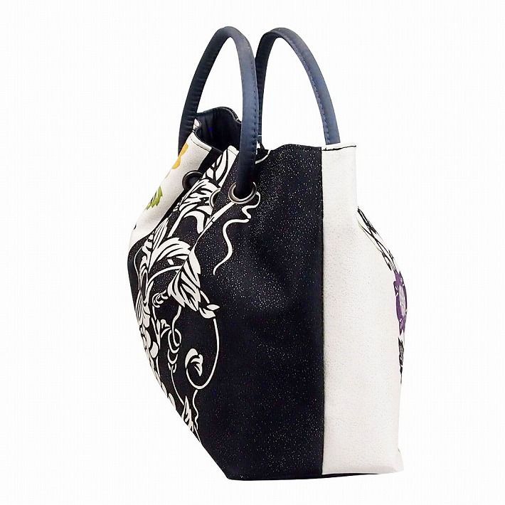 新品☆栗山工房 和染紅型バック 葡萄と花柄 白×黒 支離滅裂