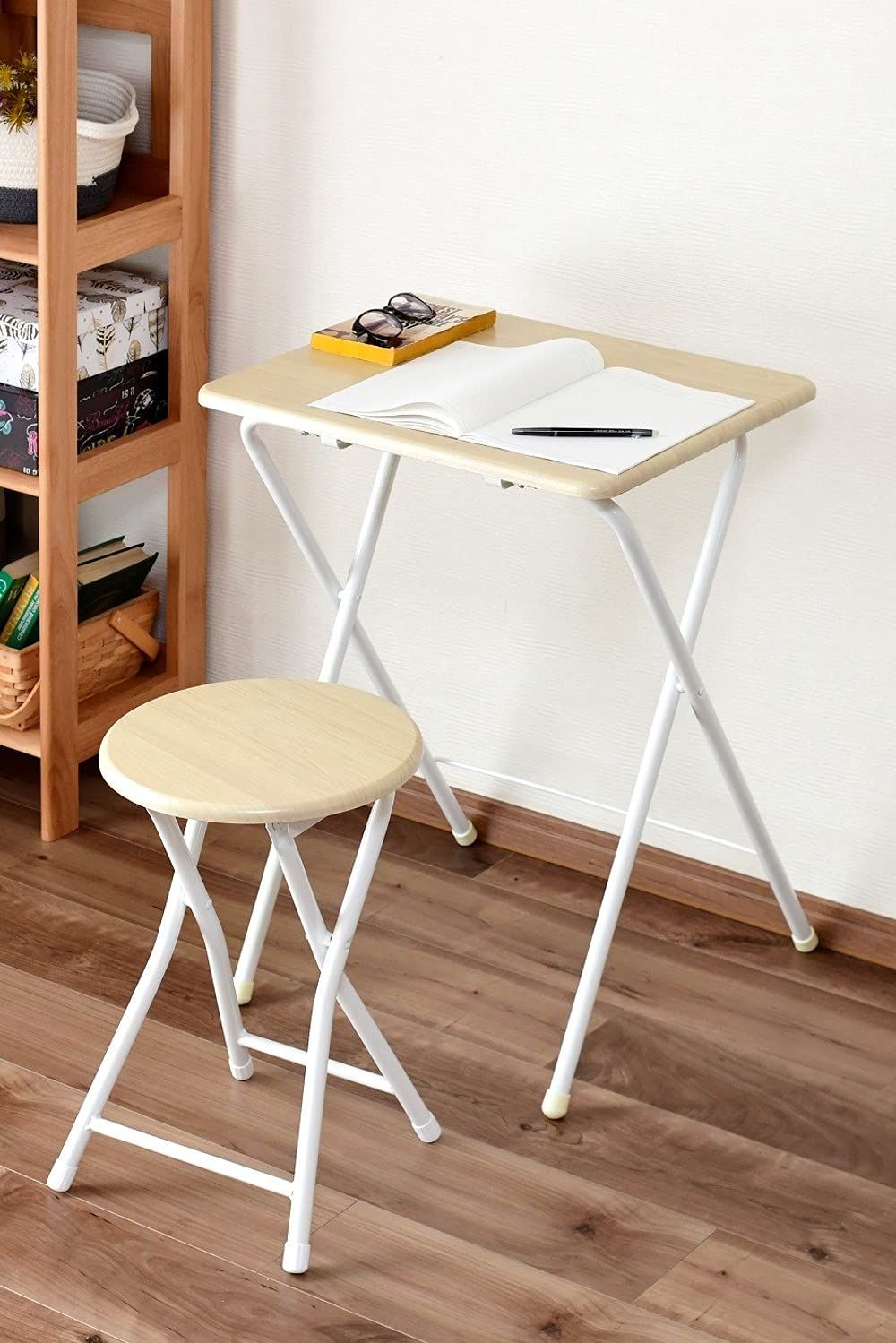 セール ナチュラルメイプル アイボリー 完成品 幅30×奥行30×高さ46cm YST-SET NM|IV 椅子 幅50×奥行48×高さ70cm 机 チェアセット テレワーク デスク 折りたたみ 山善