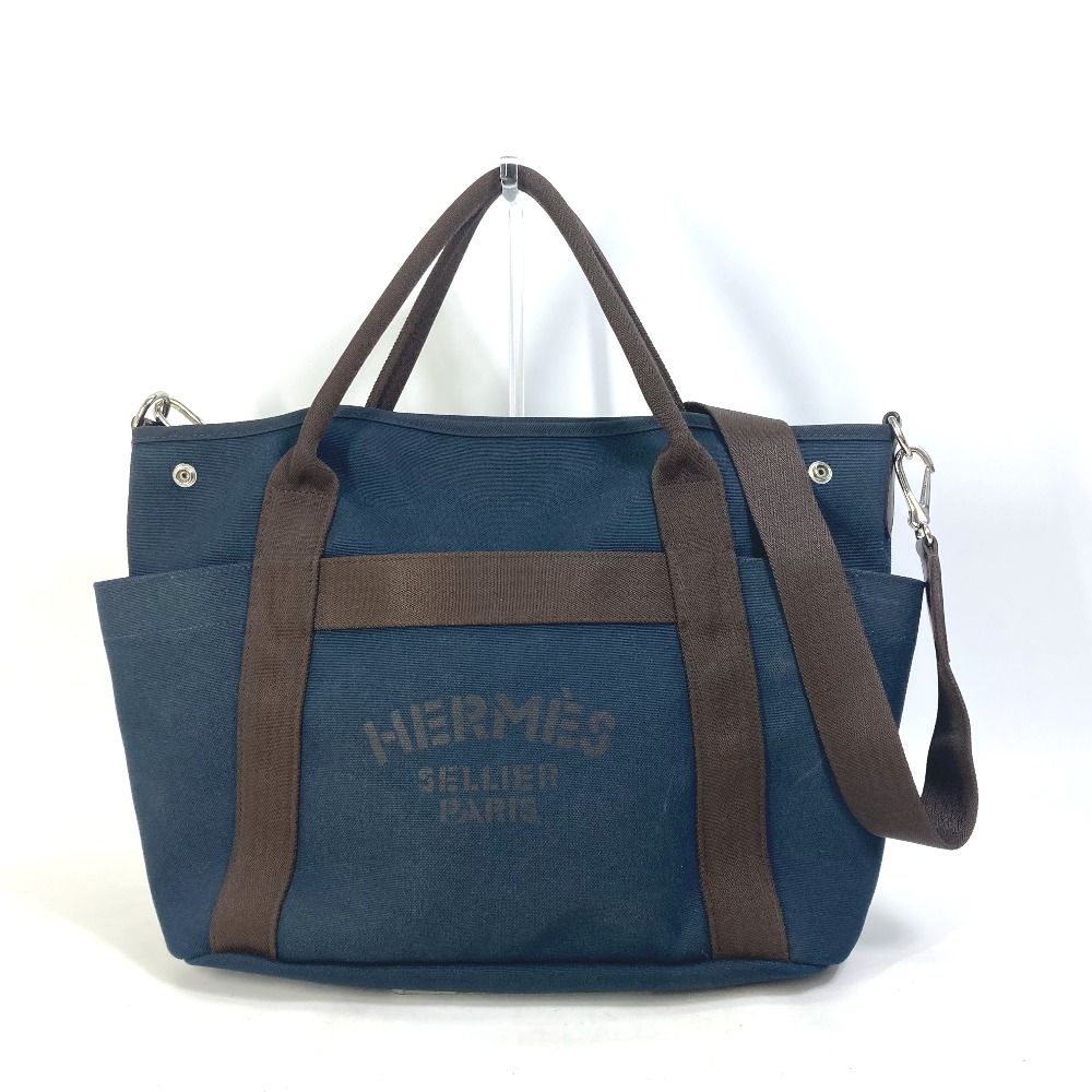 オープン外側【HERMES】エルメス サックデパンサージュ キャンバス 青 ユニセックス ショルダーバッグ