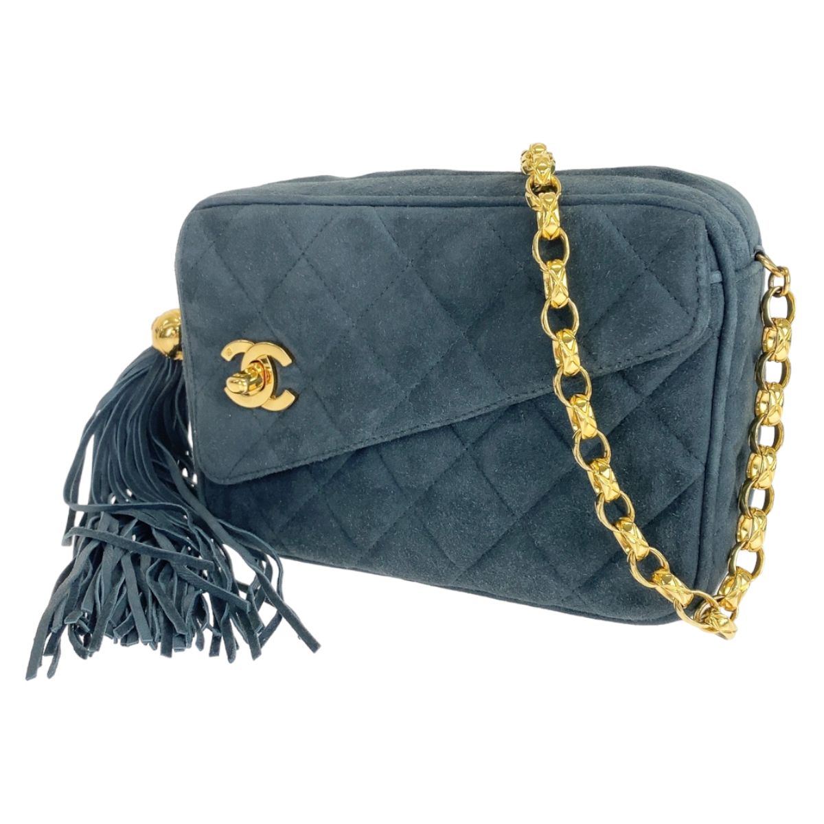 美品 CHANEL シャネル マトラッセ ココマーク フリンジ ネイビー