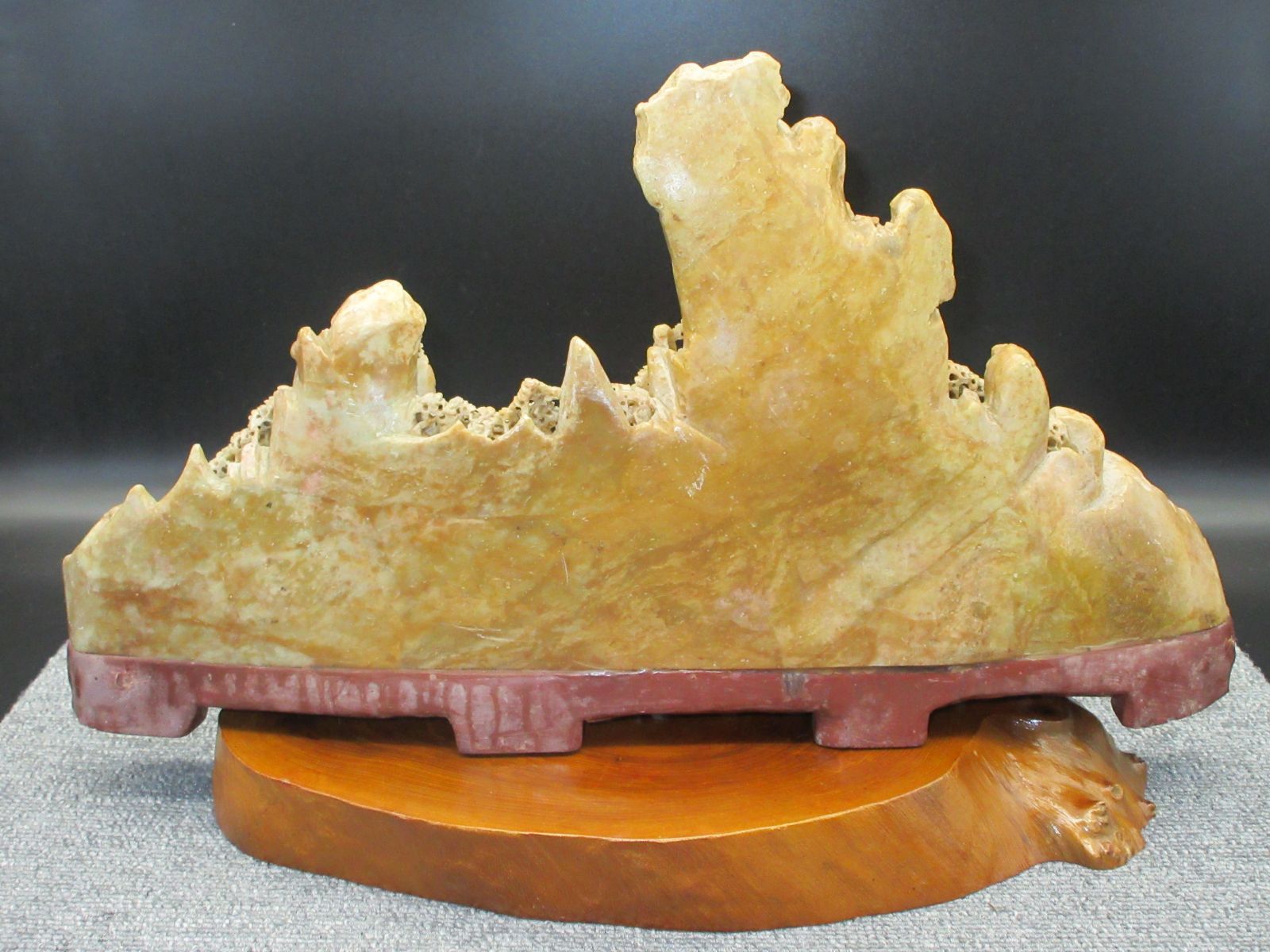 玉石蝋石青田石 楼閣山水雕 中国 床飾 置物 V201 【公式通販】