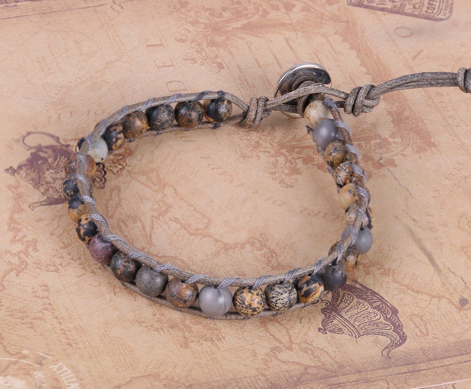  KELITCH 単連 ラップ ビーズ ブレスレット アンティーク パワーストーン レザー バングル 男女兼用 ブレスレット アクセサリー