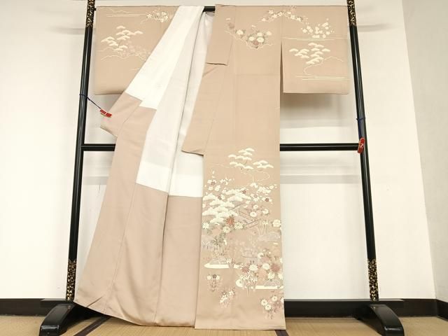平和屋着物○訪問着 友禅 駒刺繍 松竹梅風景文 金彩 正絹 逸品