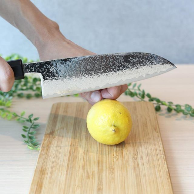 スカート 三徳包丁 V10ダマスカス31層 藍染 黒 樫八角柄 170 BECOSオリジナル