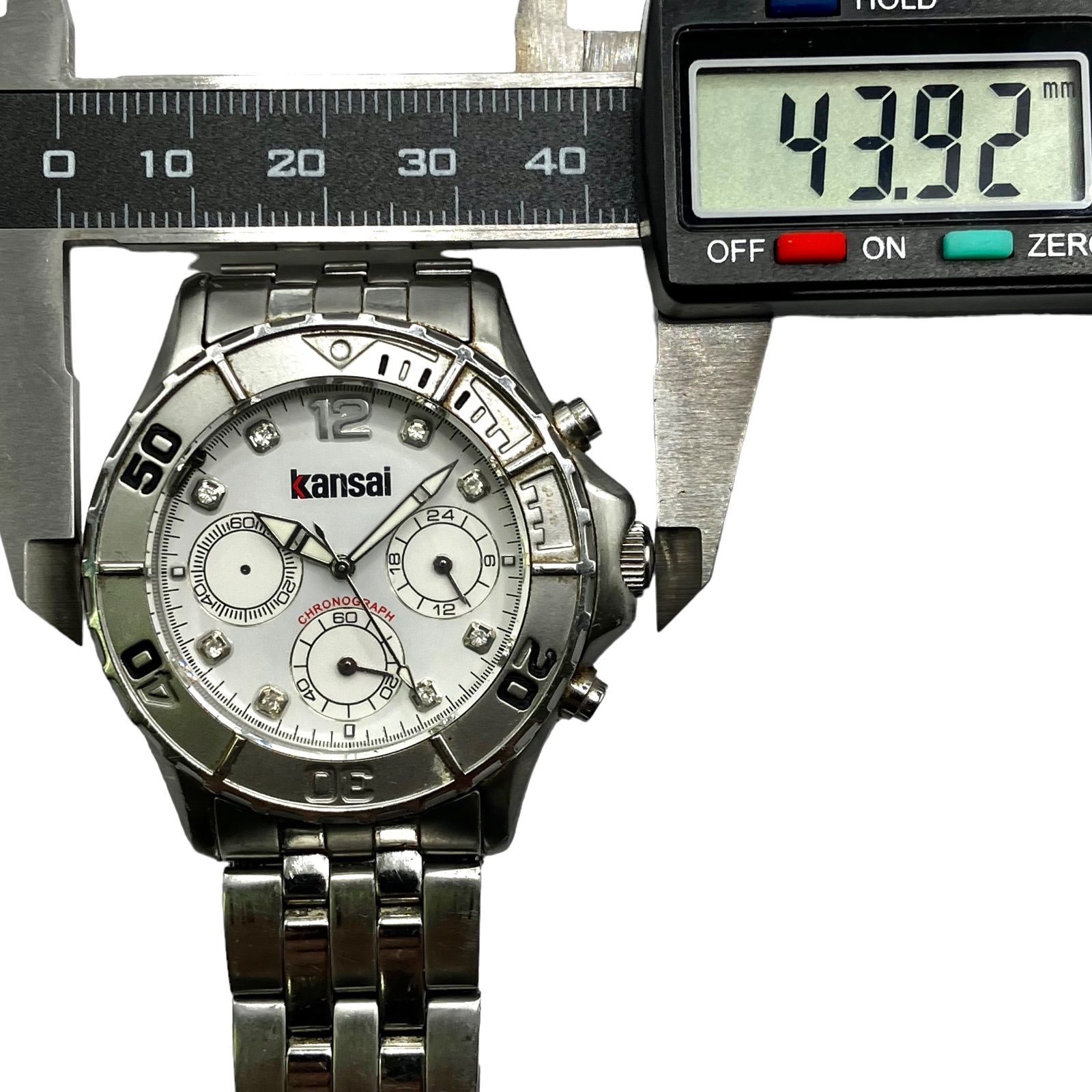 【訳ありジャンク品 KANSAI カンサイ】電池新品交換 クロノグラフ kansaiyamamoto クォーツ メンズ腕時計 КT -0881