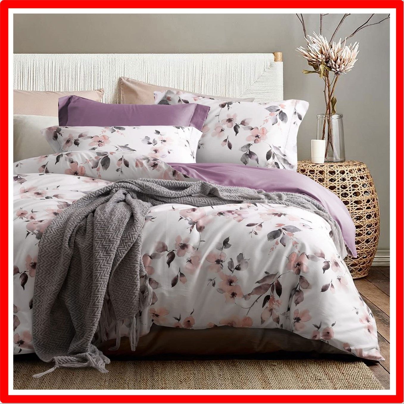 新品】クイーン 寝具セット エジプト綿 紫 シーツ 枕カバー 掛け布団