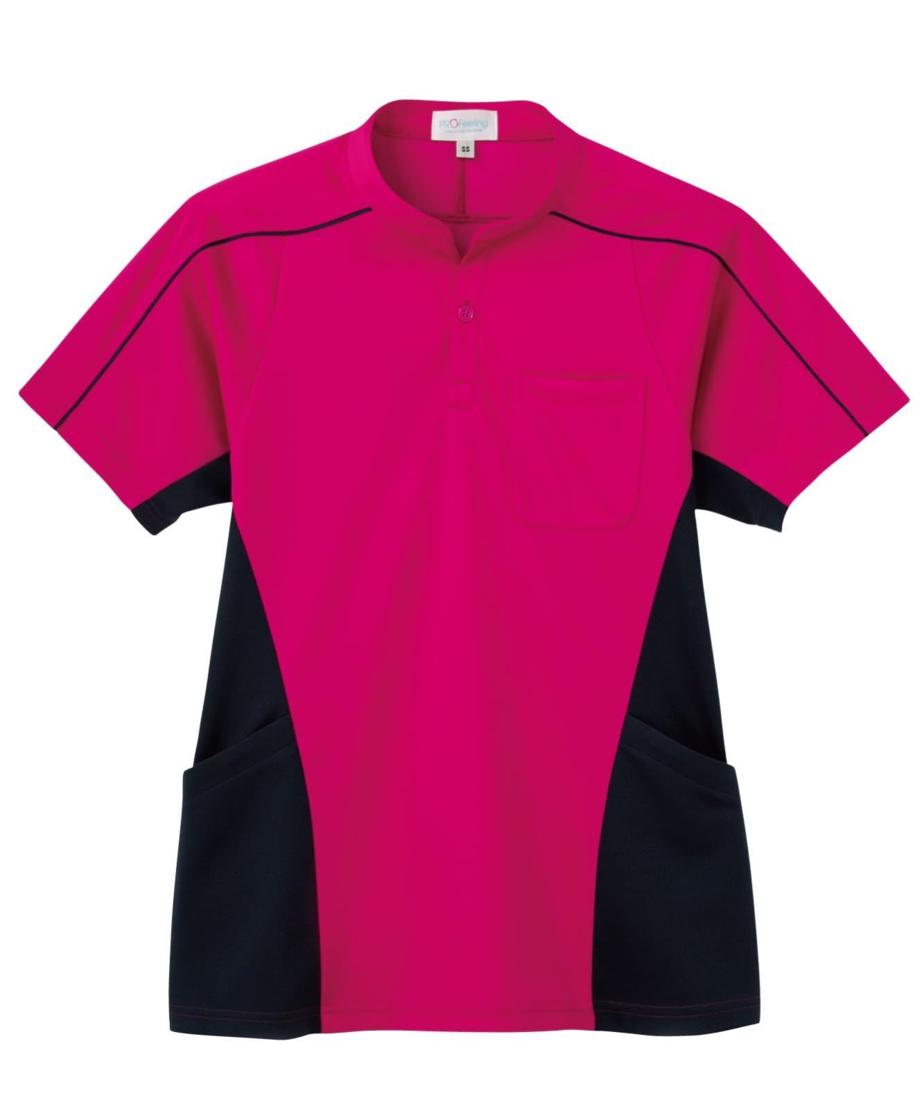 Size S_Color フューシャピンク プロフィーリング モダン 半袖ニットシャツ 男女兼用 動きやすい サイドポケット 耐久性 吸汗 速乾 UVケア ポロシャツ 細見え スポーティー 介護 PK396 ﾌｭｰｼｬﾋﾟﾝｸ
