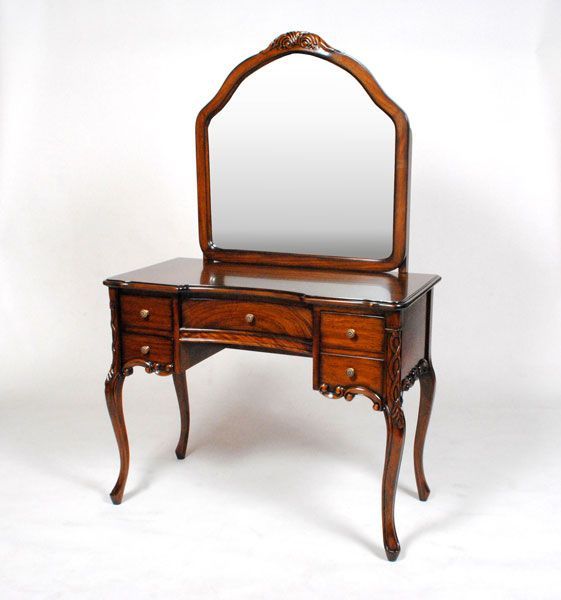 猫脚ドレッサー 高級 アンティーク レトロランプ付 開き鏡